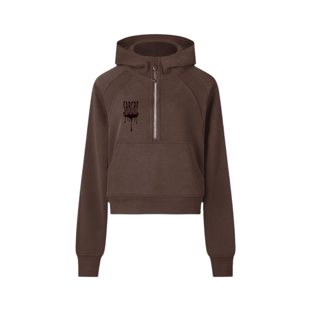 SABEGRE Muted “SABGRE” Cropped Half-Zip Hoodie