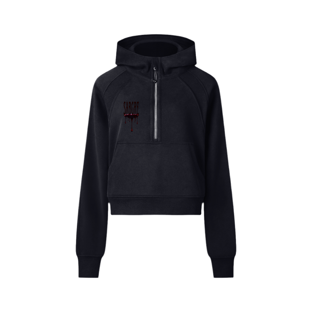 SABEGRE Muted “SABGRE” Cropped Half-Zip Hoodie